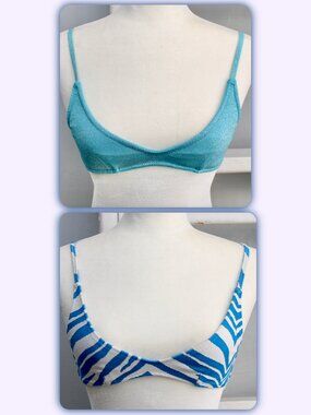 Triangle Maia Baby Blue Sparkle & Zebra Splash Scoop Bikini Top Set of Two sz XS